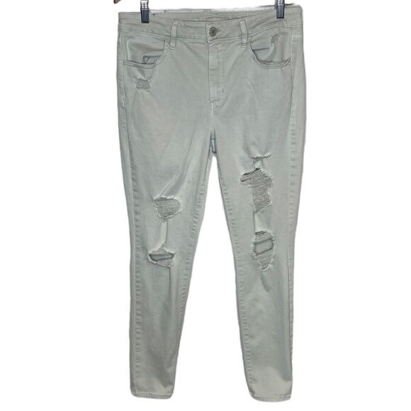 American Eagle khaki tan High Rise Ripped Jeggings size 14 - Picture 1 of 5